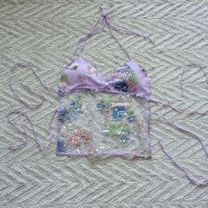 Y2K Floral Backless Beaded Sequin Fairy Halter